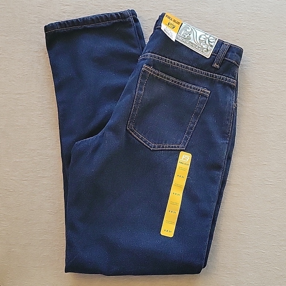 FULL BLUE pink flannel lined denim dark blue jeans.  Size 8 x 31. NWT.